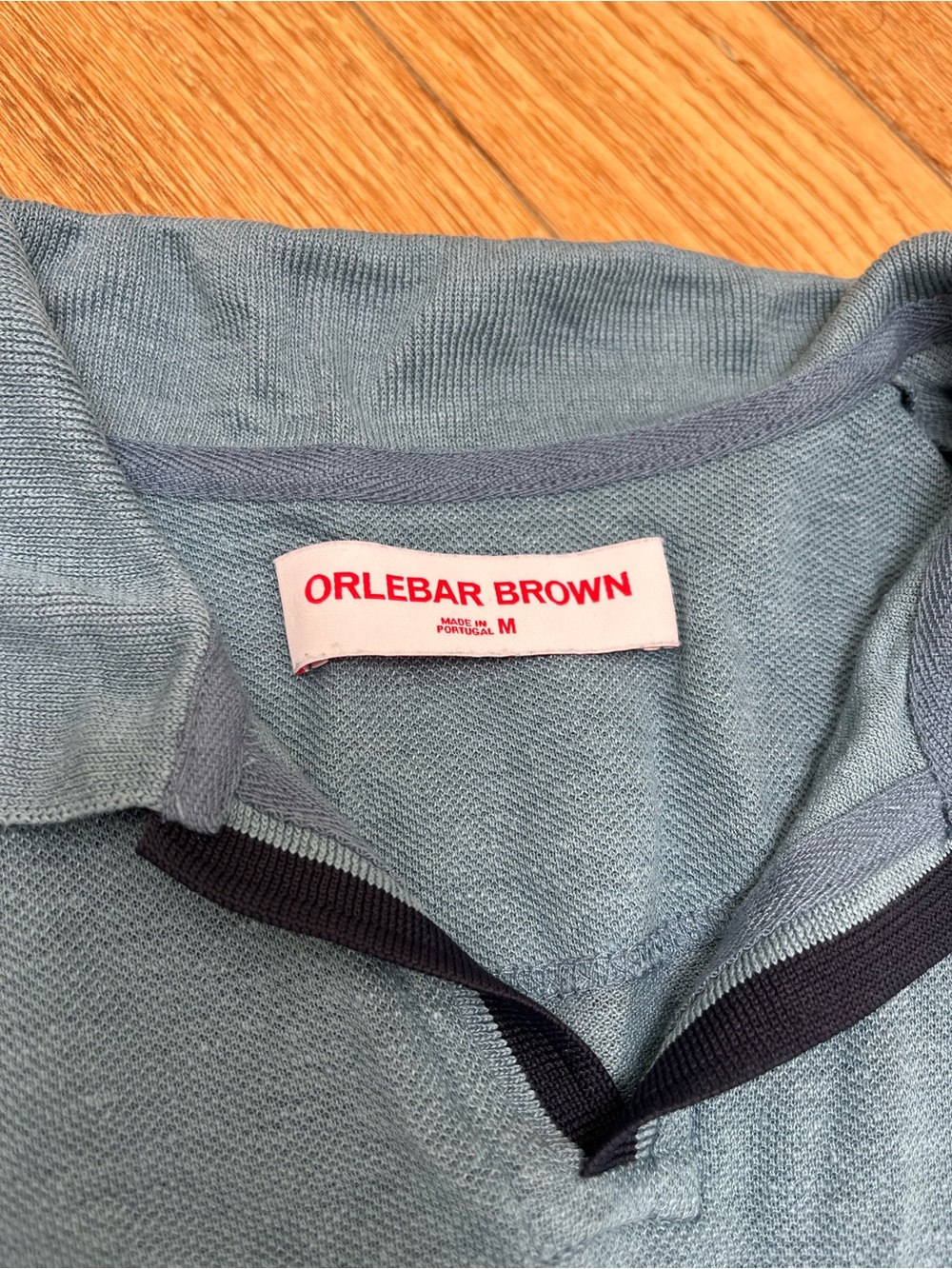 Orlebar Sky Blue Polo with Navy Accent
